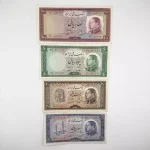 قیمت ست اسکناس نیم رخ شاه سری ششم محمدرضا پهلوی 10 تومانی، 5 تومانی، 2 تومانی و یک تومانی