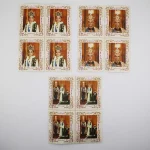 قیمت تمبر تاج گذاری 1347، تمبری سری کامل تاج گذاری محمدرضا شاه پهلوی- آبان ماه 1347 شامل 6 ، 8 و 10 ریال بصورت 3 بلوک 4 عددی دندانه دار