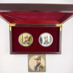 جعبه مدال سکه های یاد بودی رضا شاه ضرب جدید - با آبکاری طلا و نقره