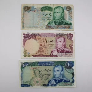 قیمت اسکناس محمدرضا شاه پهلوی ست شانه پهن 50 ریالی، 100 ریالی و 200 ریالی