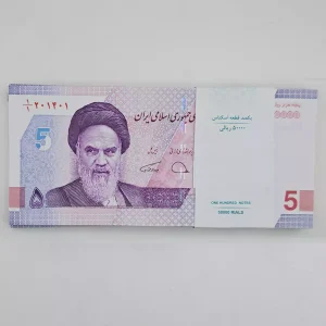 خرید و قیمت بسته اسکناس ۵۰۰۰ تومانی دژپسند همتی کسر یک یکم بنفش رنگ